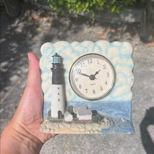 Nautical Lighthouse Clock Blue White Coastal Decor American Heritage Vintage